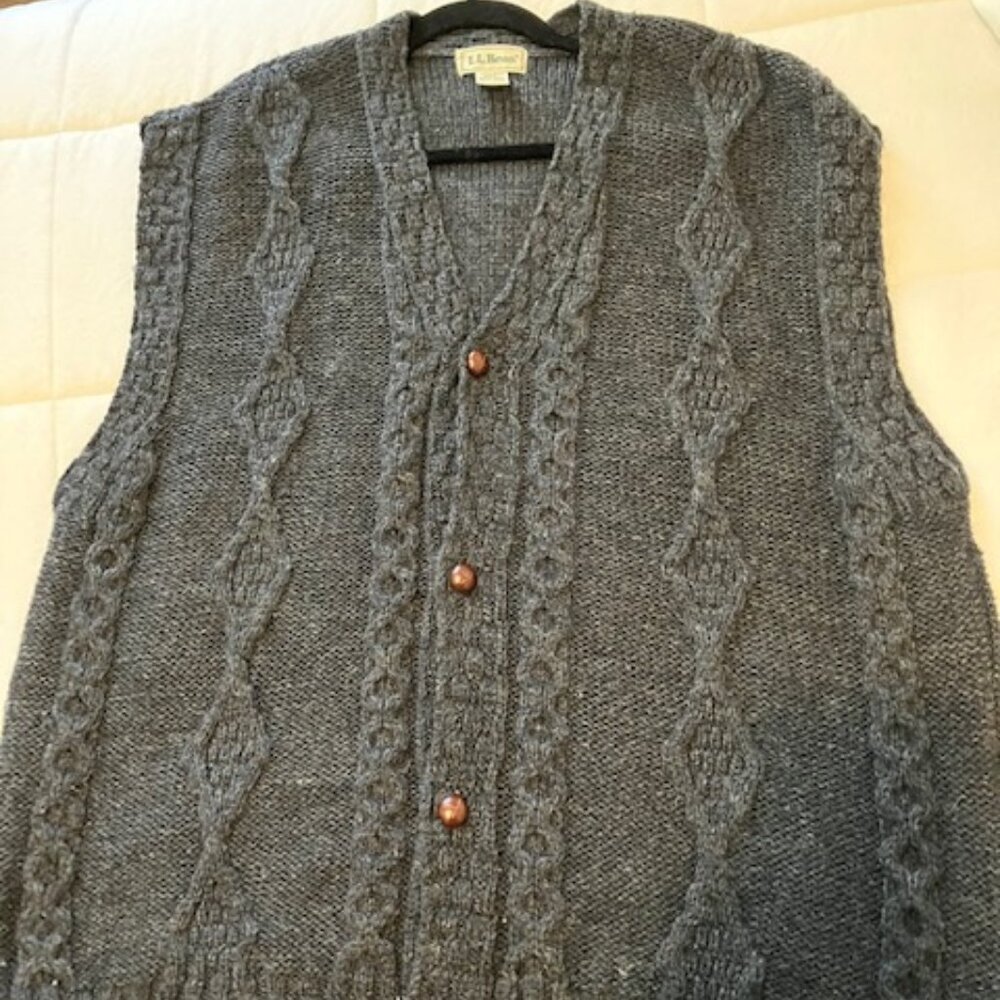 Vintage Wool LL Bean Cable Knit Cardigan Vest (XXL)